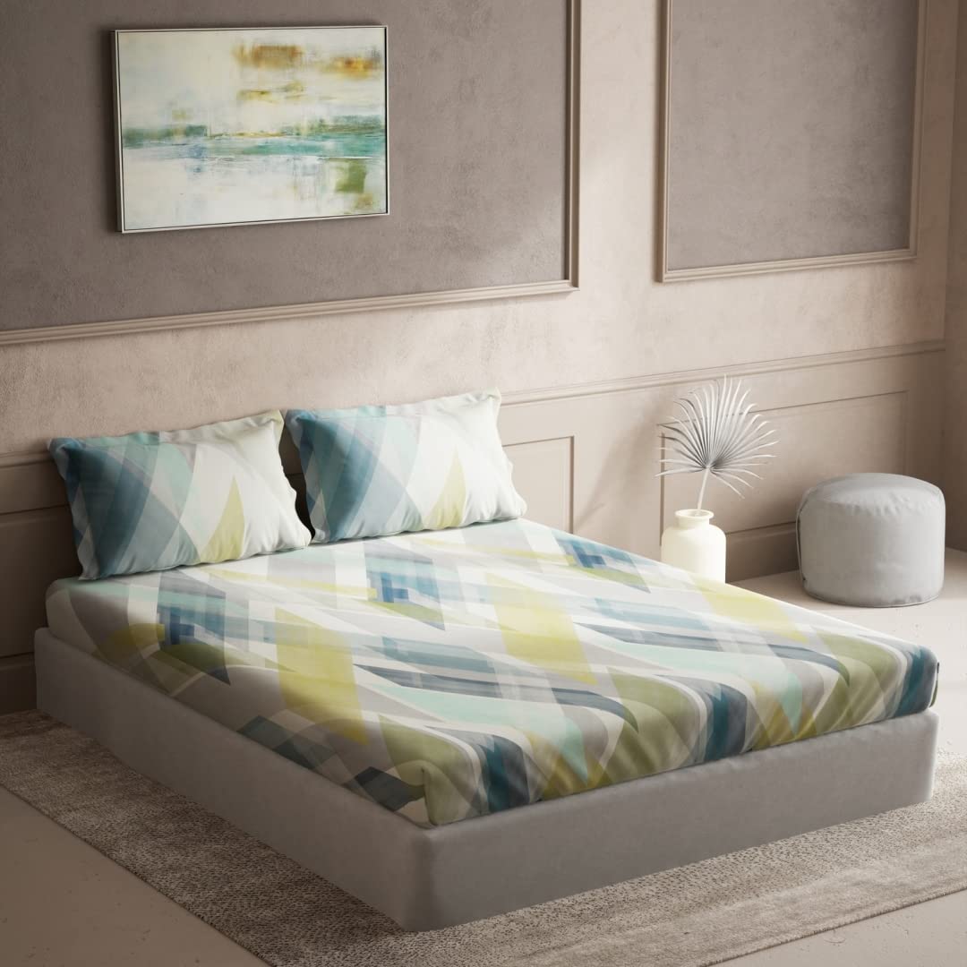 DDECOR - Elemental Collection 100% Cotton Abstract Pattern 144TC King Bedsheet |254 CM X 274 CM| with 2 Pillow Covers - Multi