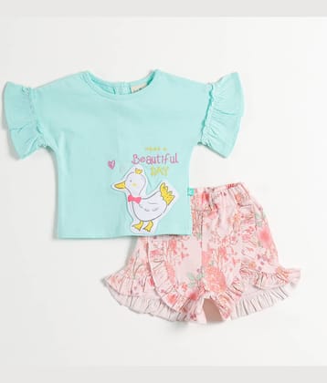 Juscubs Pack of 1 Baby Girls 100% Cotton T-shirt & Shorts ( Green )