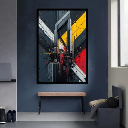 Luminary Urban Pulse – Industrial Geometry Dynamo Museum-Quality Cotton Canvas Art for Stylish Foyer Décor | Frame Size (69 X 97 Cm) | Frame Type (Black) | 5-Year Warranty