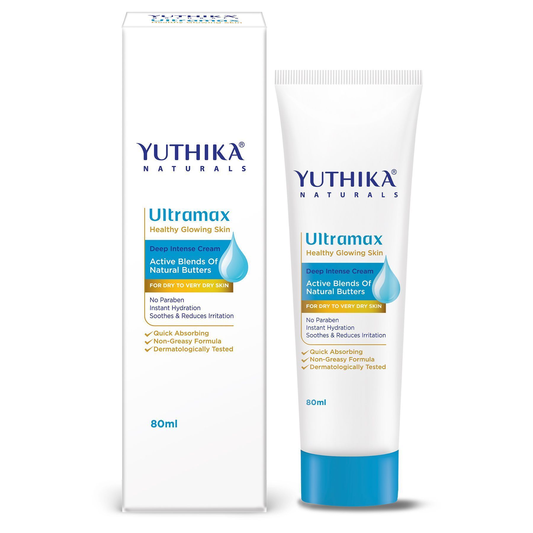 Yuthika Ultramax Deep Intense Moisturizing Cream for Dry to Very Dry Skin 80ml, No Paraben, Dermatologically Tested