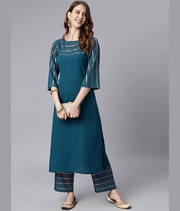 Janasya - Blue Straight Crepe Women's Stitched Salwar Suit ( Pack of 1 )