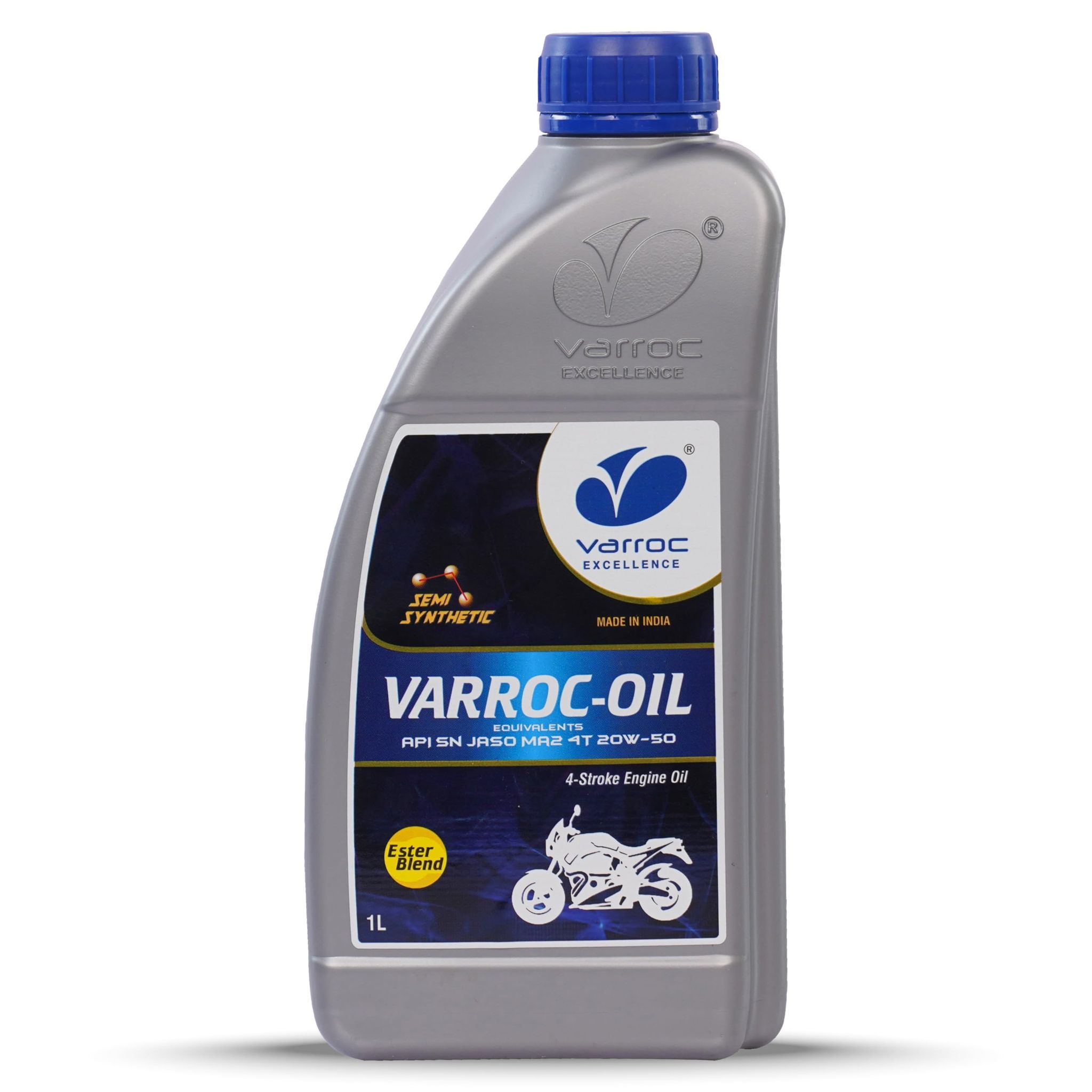 VARROC 20W50 Ester Blend Semi-Synthetic Engine Oil for Bikes, High Friction Modifiers, High Fuel Economy, Ideal for High Performance Bikes- API SN MA2 (1L)