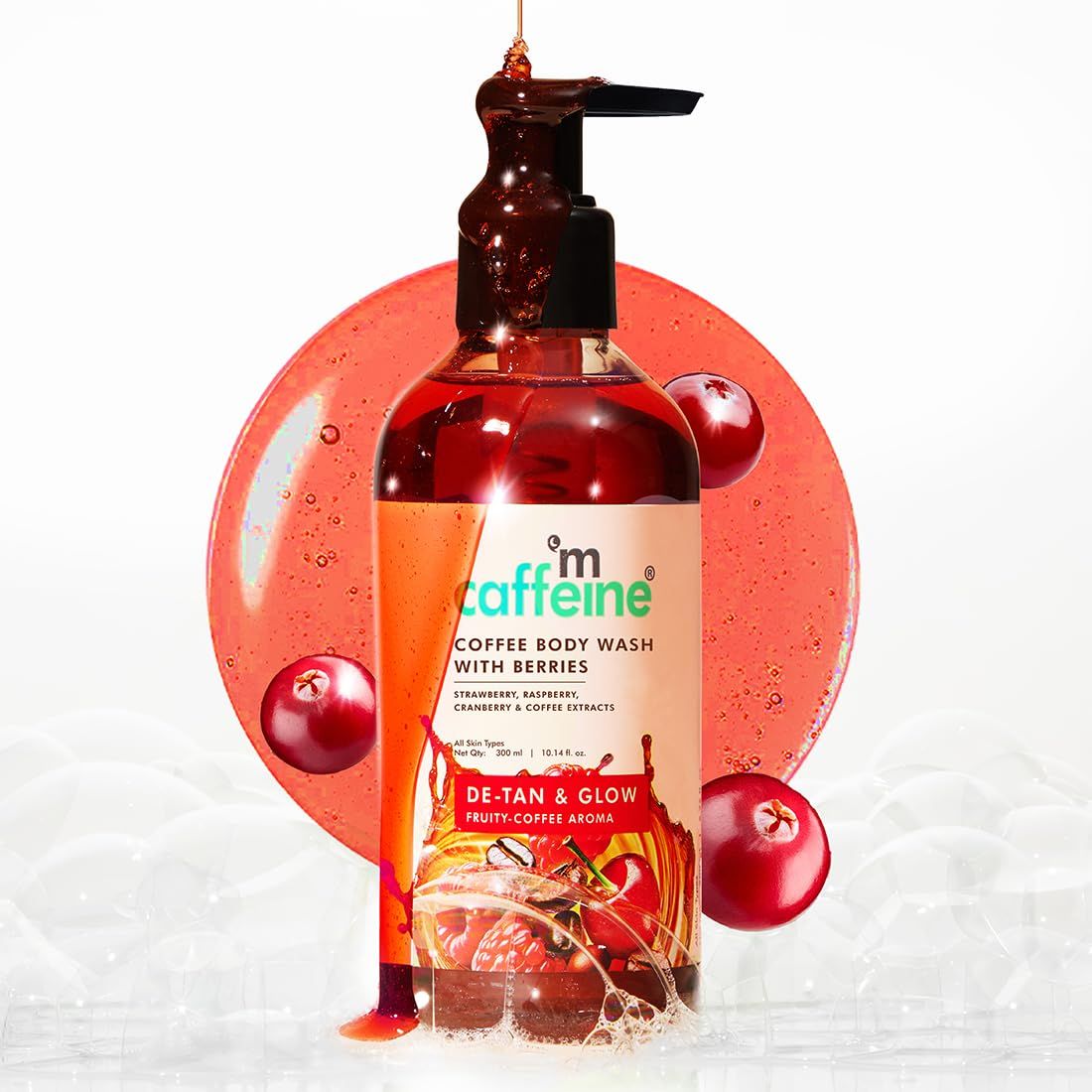 mCaffeine Coffee Body Wash With Berries - 300ML | Tan Removal & Deep Cleansing | Vitamin C Rich Berries for Glowing Skin | Nourishes & Softens Skin | Fruity Fragrance Shower Gel for Men & Women mCaffeine Coffee Body Wash With Berries - 300ML | Tan Remova