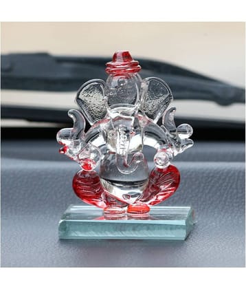 eCraftIndia Red & Transparent Double Sided Crystal Car Ganesha Showpiece