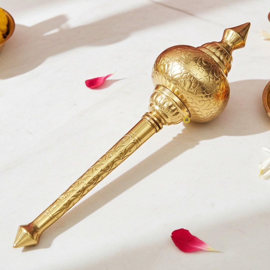 Brass Hanuman Mace, Gada No. 4 � Religious Puja Gada, Length : 18.5 Inch (ZMAS531 D)