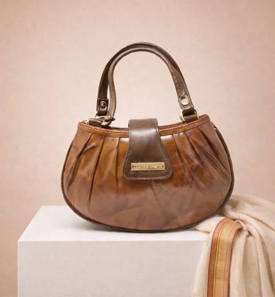 Premium Sheep Leather Pleated Mini Handbag – Brown Premium Sheep Leather Pleated Mini Handbag – Brown