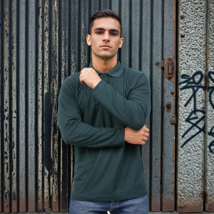 Men Polo T-Shirt Full Sleeves Dark Green