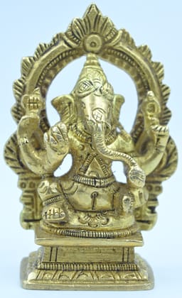 Mini Lord Ganesha Brass Idol with Decorative Arch (3 inch) Mini Lord Ganesha Brass Idol with Decorative Arch (3 inch)