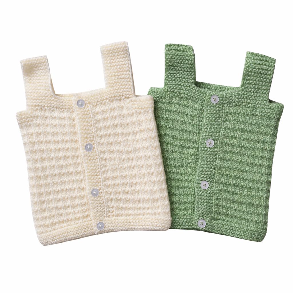 The Baby First Box Handmade Unisex Baby Wool Sweater for New Born Baby| Sweater for New Born Baby 0-3 Months| Sleeveless Baby Sweater | (Pack of 2)