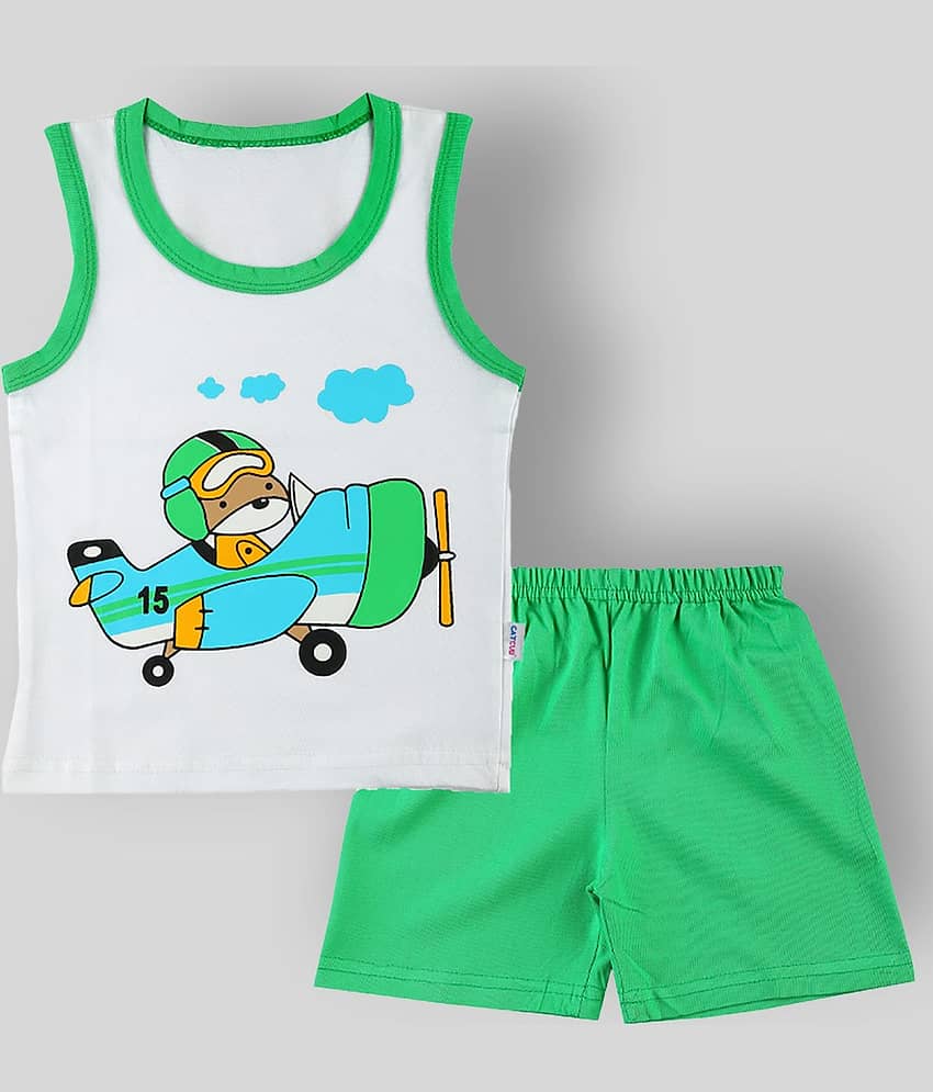 CATCUB Pack of 1 Boys Cotton Blend T-Shirt & Shorts Set ( Green )