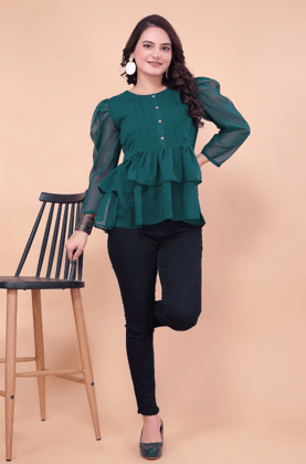 Bottle Green Tiered Peplum Top