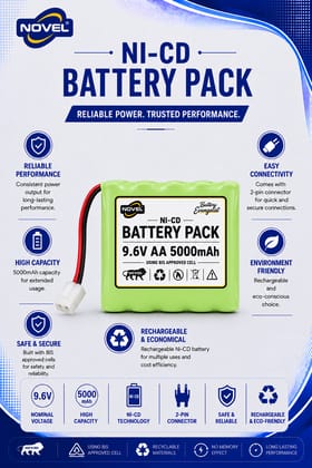 NOVEL 9.6V AA 5000mAh NI-CD Rechargeable Battery KET 2 PIN