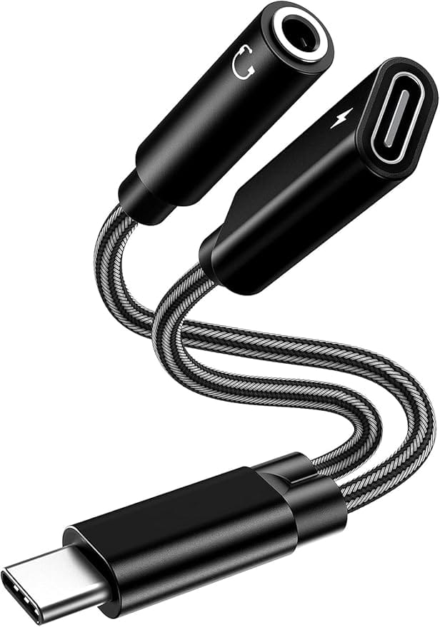 2-IN-1 TYPE C AUDIO CABLE ,USB Type C to 3.5mm Audio and Charger Adapter, USB C Splitter Aux with PD Fast Charging Dongle Cable Support Call Music Compatible with iPhone 16 15/Galaxy S23 S22 S21 S20 S20+