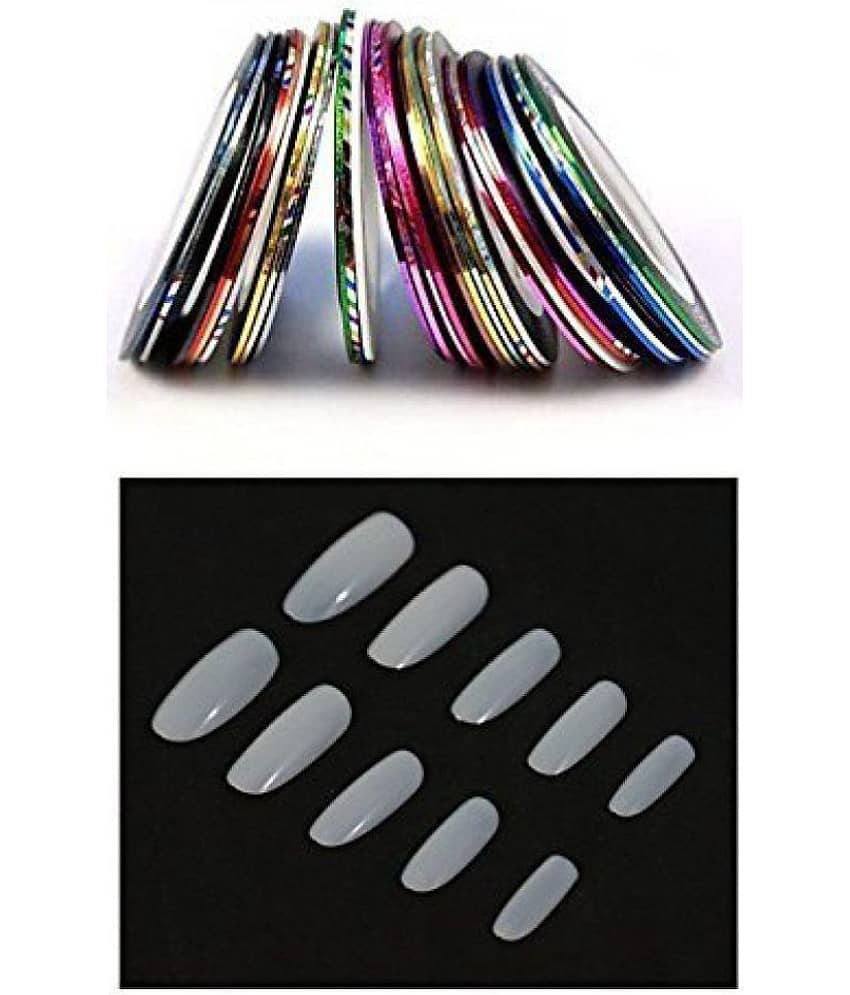 FOK 100Pc Reusable  White Fake Nails 10Pc Nailart Tape Decoration Acrylic 100 no.s