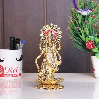 DreamKraft Gold Plated Narayan/Vishnu Standing on Lotus Metal Statue for Pooja, Decoretive Showpiece for Home,Office,Krishna Idol murti Good Luck for Home,Religious Gift Article