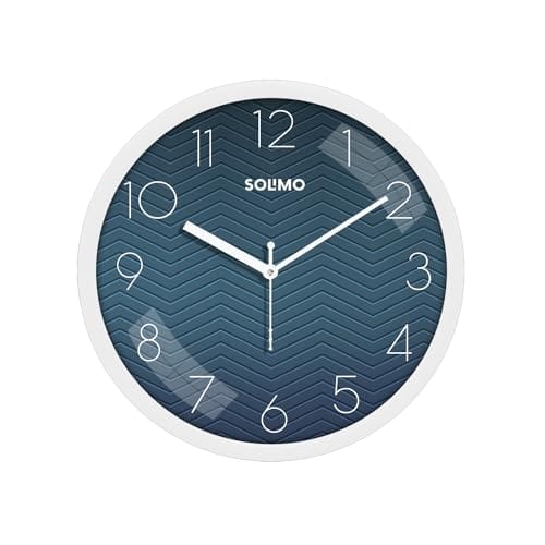 Amazon Brand - Solimo 11-Inch Classic & Modern and Stylish Silent Movement Wall Clock - White & Blue - Analog,