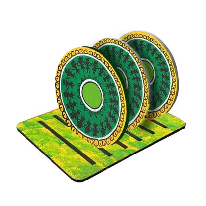Warli Painting on Round Tea Coasters with Stand DIY Kit by Penkraft