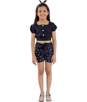 Kids Cave Pack of 1 Girls Rayon Top With Shorts ( Navy Blue )