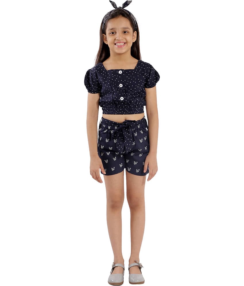 Kids Cave Pack of 1 Girls Rayon Top With Shorts ( Navy Blue )