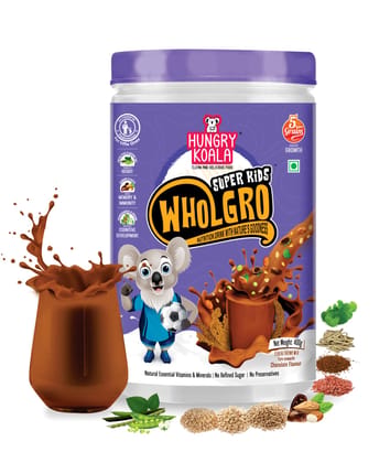 HUNGRY KOALA Wholgro Superkids - Nutrition Drink Mix (Made With Ragi, Jowar, Peas, Almond, Dates, Ashwagandha, Brahmi & Jaggery) – 400g