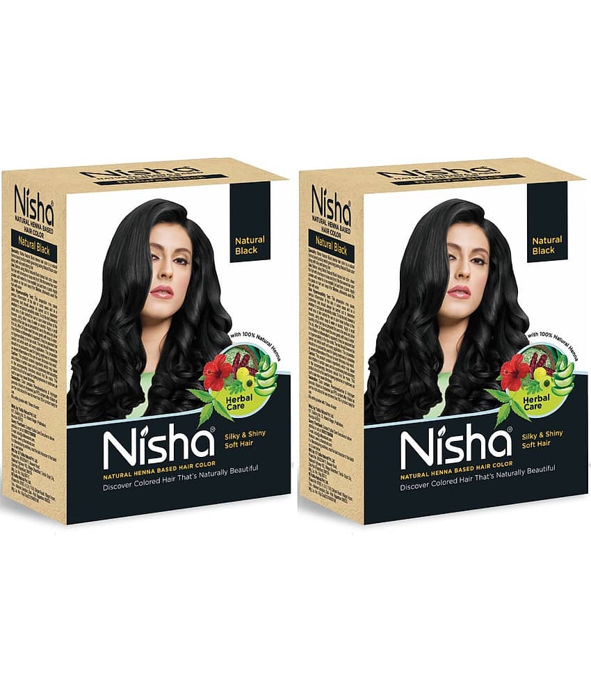 Nisha Henna Based Hair Color Natural Black 60g Pack of 2, Henna Powder Hair Color Dye Black Hair Colour
