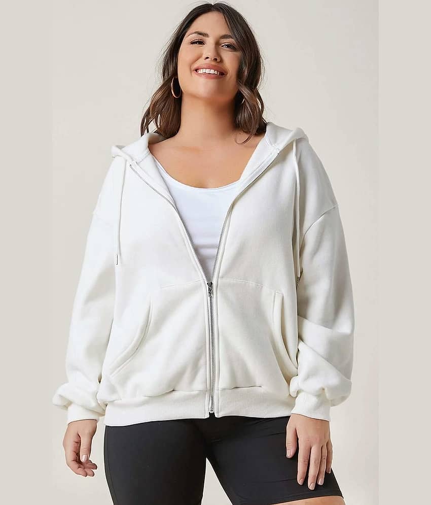 kotty Women Fleece Hooded Sweatshirt For Light Winters ( White )