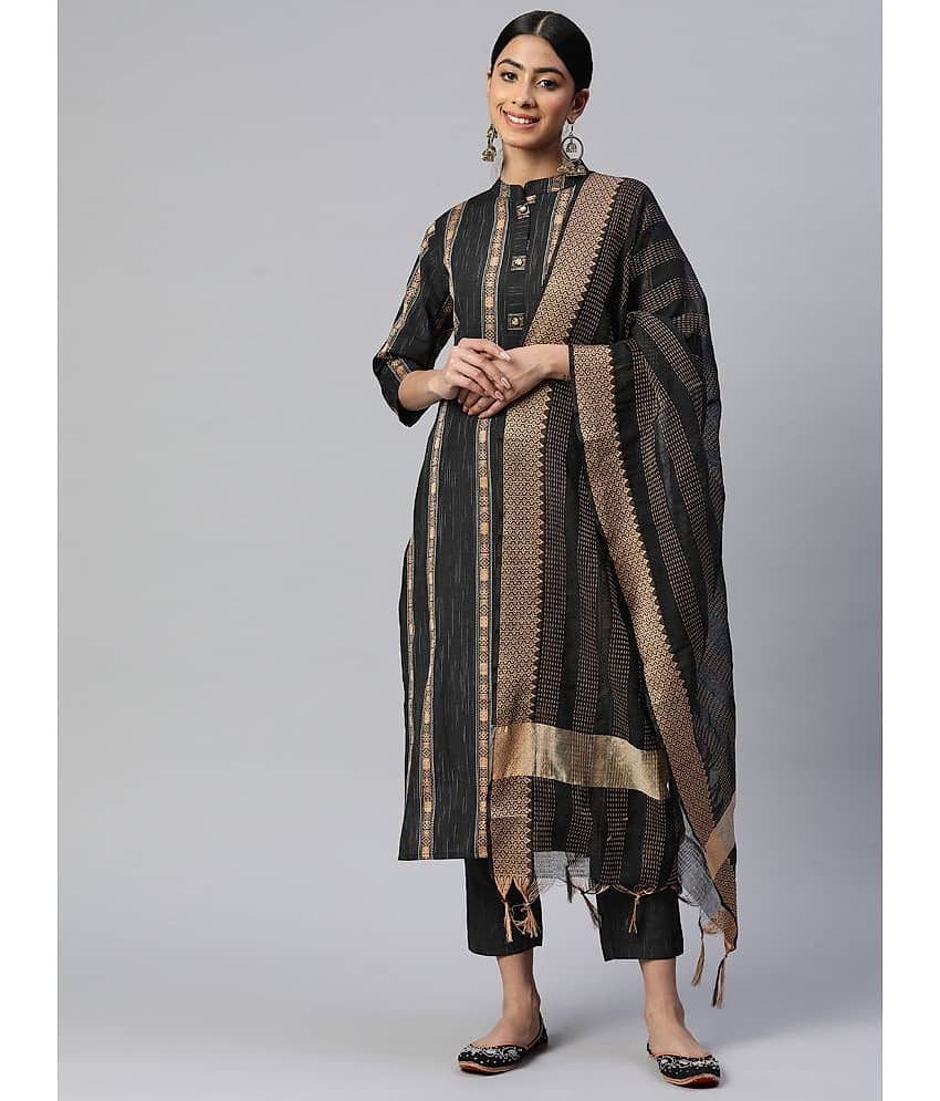 Vbuyz - Black Straight Cotton Blend Women's Stitched Salwar Suit ( Pack of 1 )