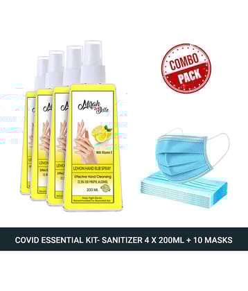 Mirah Belle Lemon Hand Rub Sanitizer Spray 200ml (Pack of 4) & 10 Masks Sanitizers 800 mL Pack of 4
