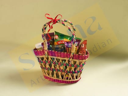 Srjana Colorful Kauna Grass Handheld Basket  