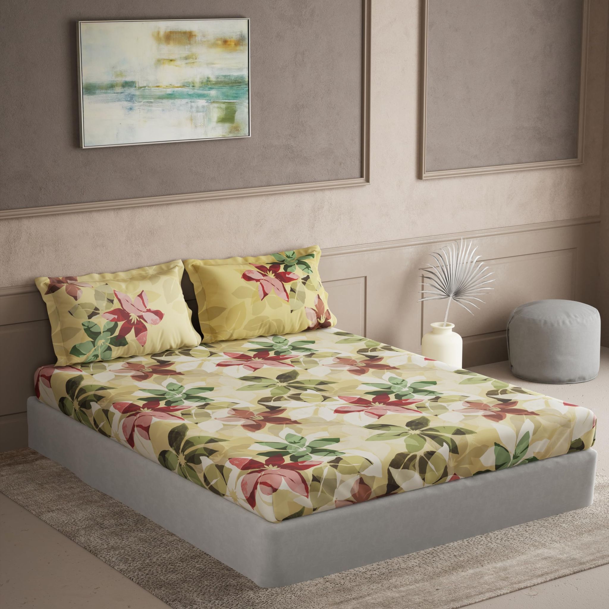 DDECOR - Maxima Collection 100% Cotton Contemporary Pattern 180TC Super King |274 CM X 274 CM| Yellow