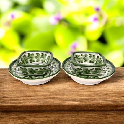 Handcrafted Blue Pottery Bowl & Plate Set  Elegant Jaipur Art for Dinnerware