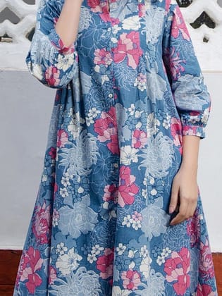 Blue Cotton Floral A-Line Tunic Blue Cotton Floral A-Line Tunic