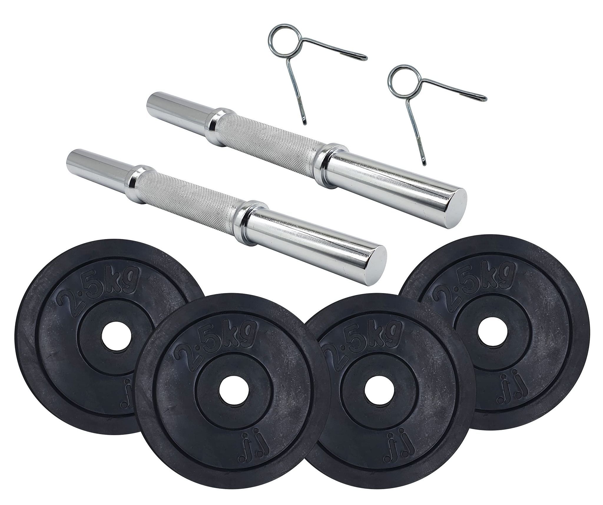 JJ Jonex Dumbbells, Rubber Dumbbells Set, 12Kg Rubber Dumbbell Plates with 25mm 1 Pair Steel Dumbbell Rods with Spring Locks