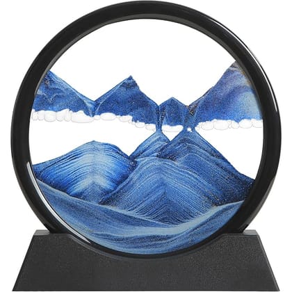 Moving Sand Art Picture  3D Blue Deep Sea Sandscapes, Round Glass Sand Art for Adults & Kids, Large 7 Inch Desktop Art Toy