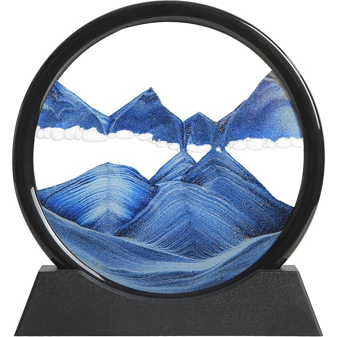 Moving Sand Art Picture  3D Blue Deep Sea Sandscapes, Round Glass Sand Art for Adults & Kids, Large 7 Inch Desktop Art Toy