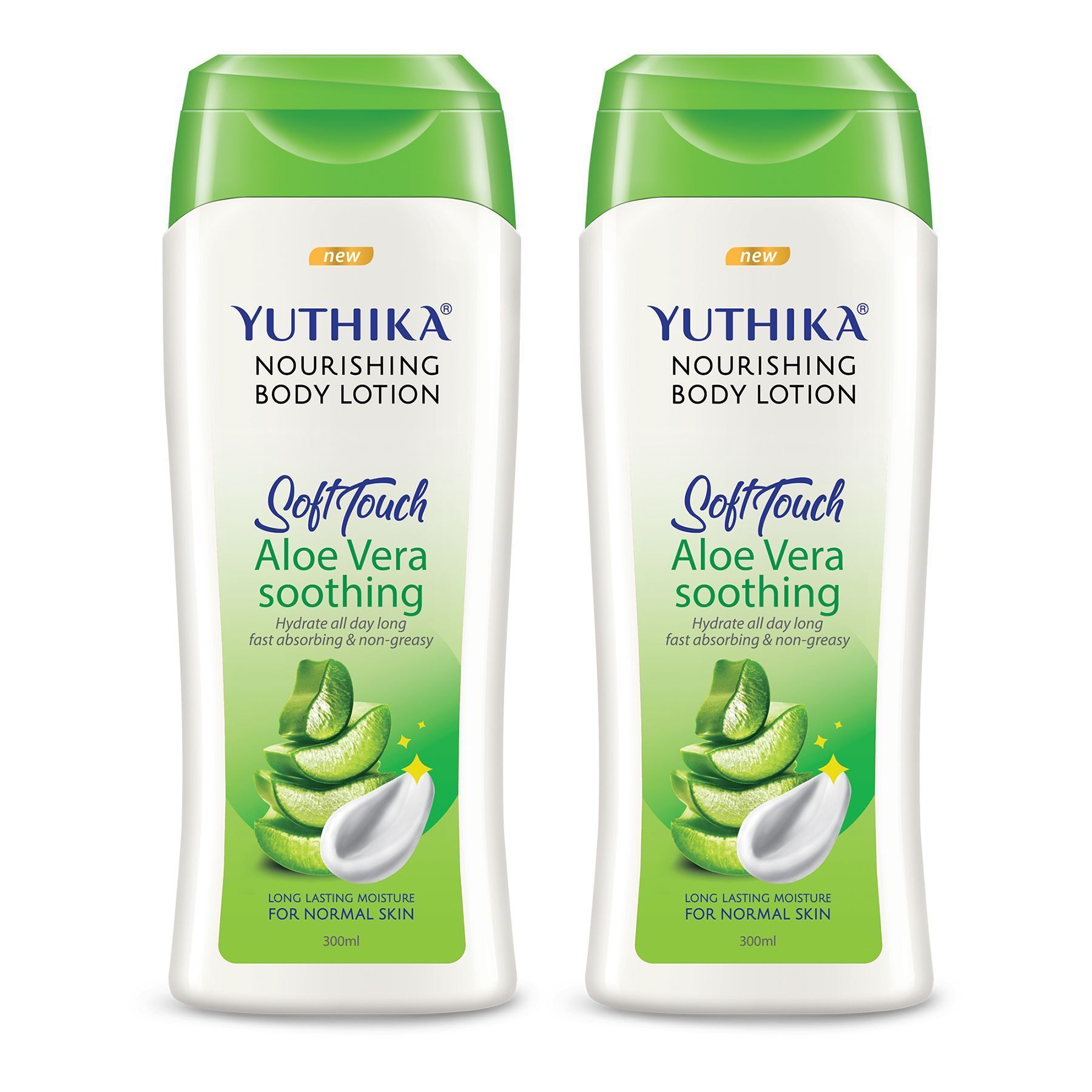 Yuthika Aloe Vera Body Lotion 300ml Pack of 2, Instant Hydration, Fast Absorbing & Long Lasting Nourishing Body Lotion