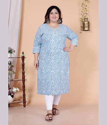 Avnii Women Cotton Printed Straight Kurti ( Blue )