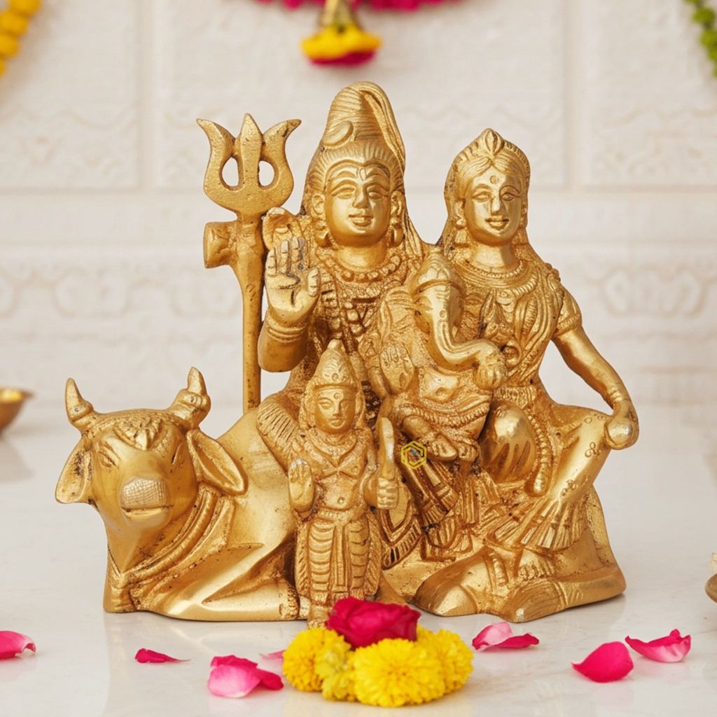 Brass Shiv Parivar With Nandi Murti - Decorative Set, Height : 5 Inch (BSMAS754 A)