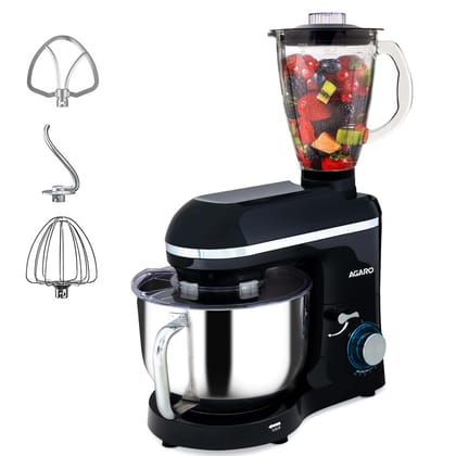 AGARO Imperial Stand Mixer, Dough Maker Machine, 1400W,100% Copper Motor, 6L SS Bowl, 1.5L Blending Jar, 10 Speed + Pulse Function, Whisker, Beater & Dough Hook & Splash Guard, 2 Years Warranty, Black AGARO Imperial Stand Mixer, Dough Maker Machine, 1400