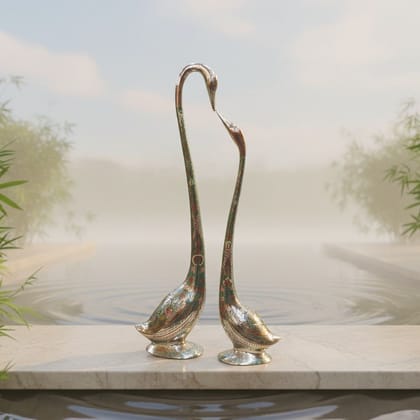Brass Duck Pair Decorative Showpiece Statue for Home & Office Decor, Height : 33.5 Inch (ANMAS071 A)
