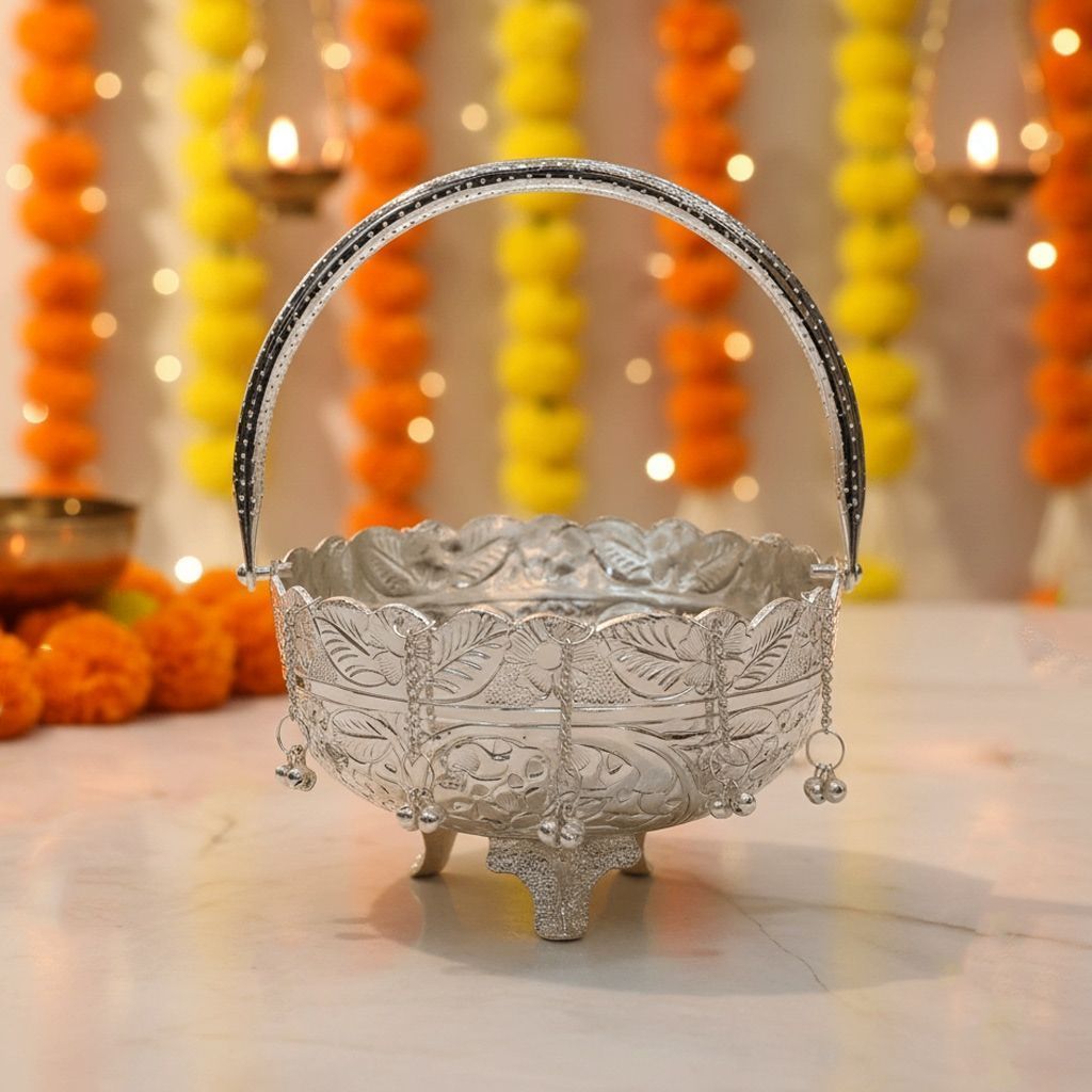 Aluminium Decorative Basket | Designer Storage & Gifting Tray, Height : 3.5 Inch (ATMAS071 D)
