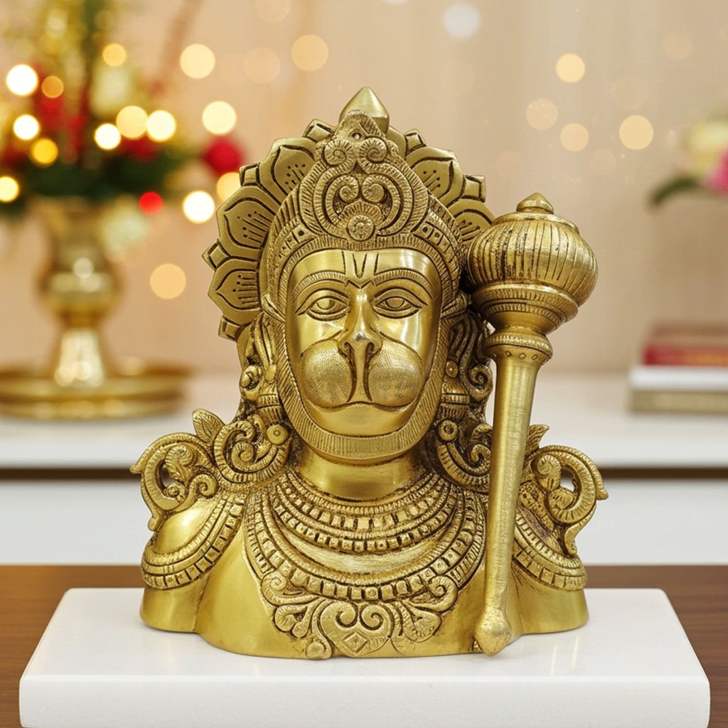 Brass Hanuman Face Idol for Protection & Vastu, Height : 8 Inch (BSMAS1889 E)