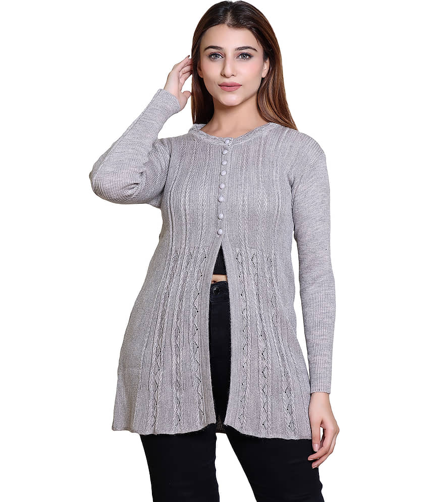 Varenyam Woollen Round Neck Women's Buttoned Cardigans - Maroon ( Single )