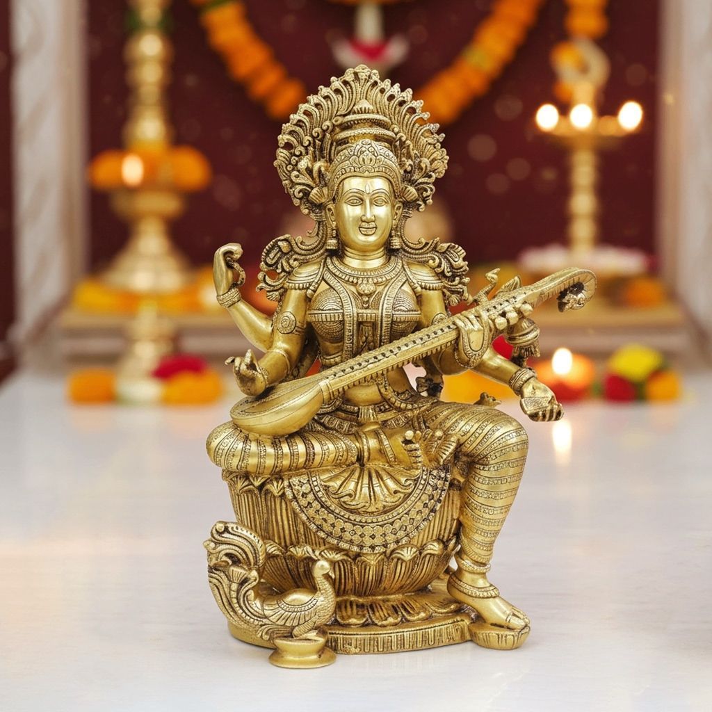 Premium Brass Saraswati Murti for Home Temple, Height : 24 Inch (BSMAS1904 S)
