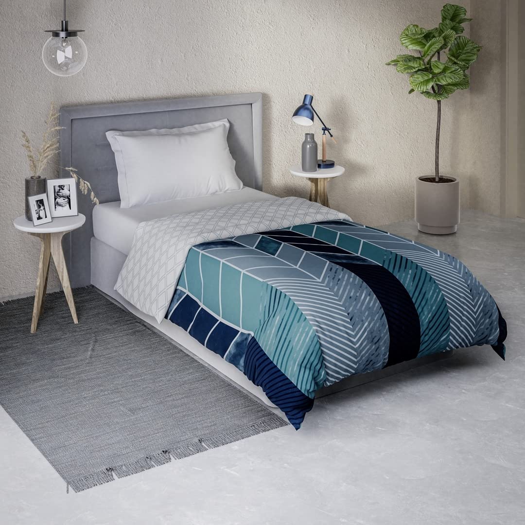 DDECOR - Cherish Collection 100% Cotton Geometric Pattern 150TC Single Quilt|152 CM X 229 CM| - Blue