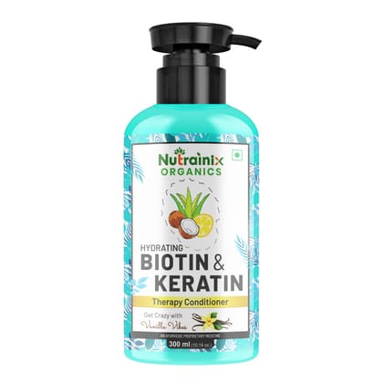 Nutrainix Organics Hydrating Biotin & Keratin Rescue Conditioner, Miracle Worker for Damaged, Frizzy & Color-Treated Hair - 300ml