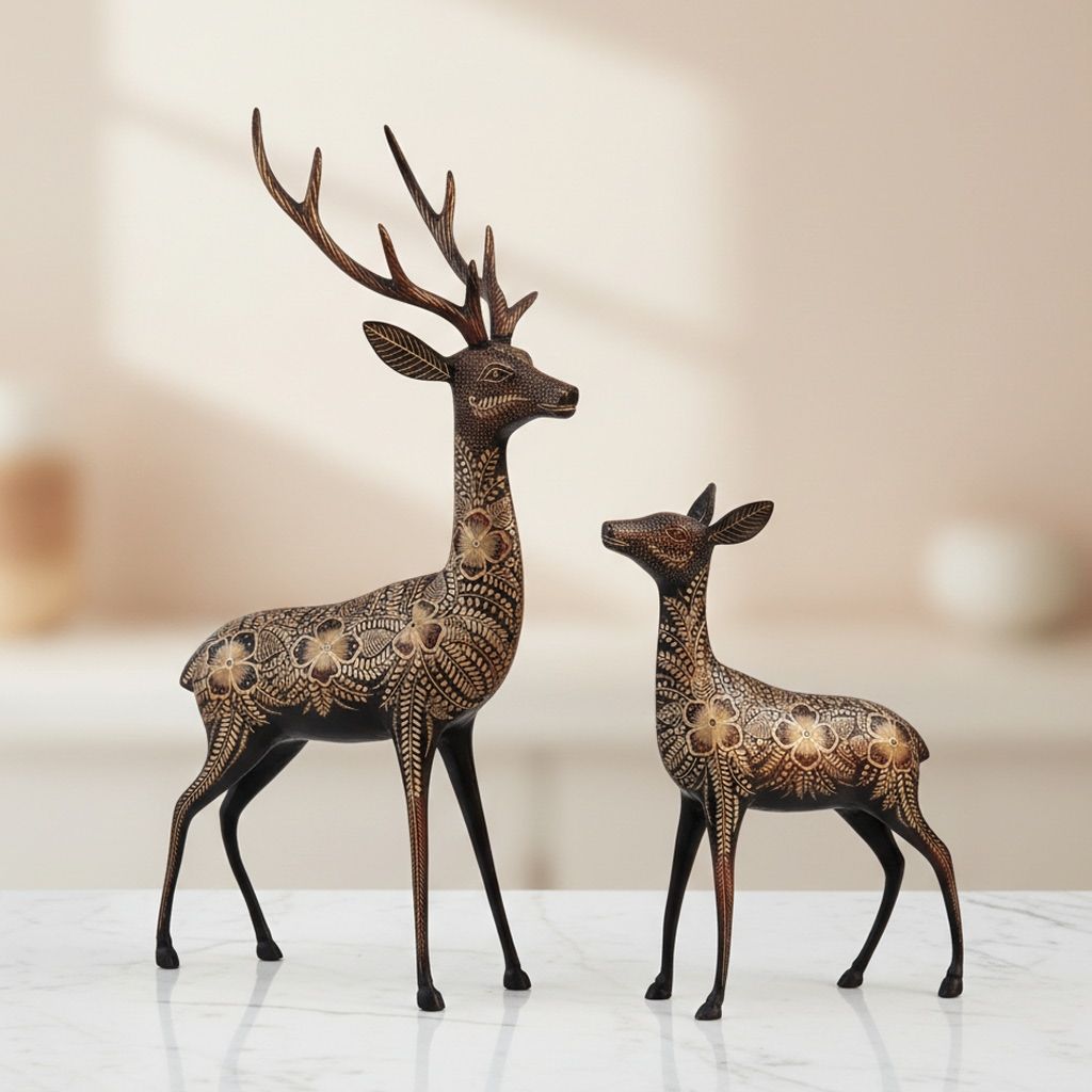 Handcrafted Brass Deer Pair Decorative Showpiece Statue for Home Decor, Height : 21 Inch (ANMAS180 A)