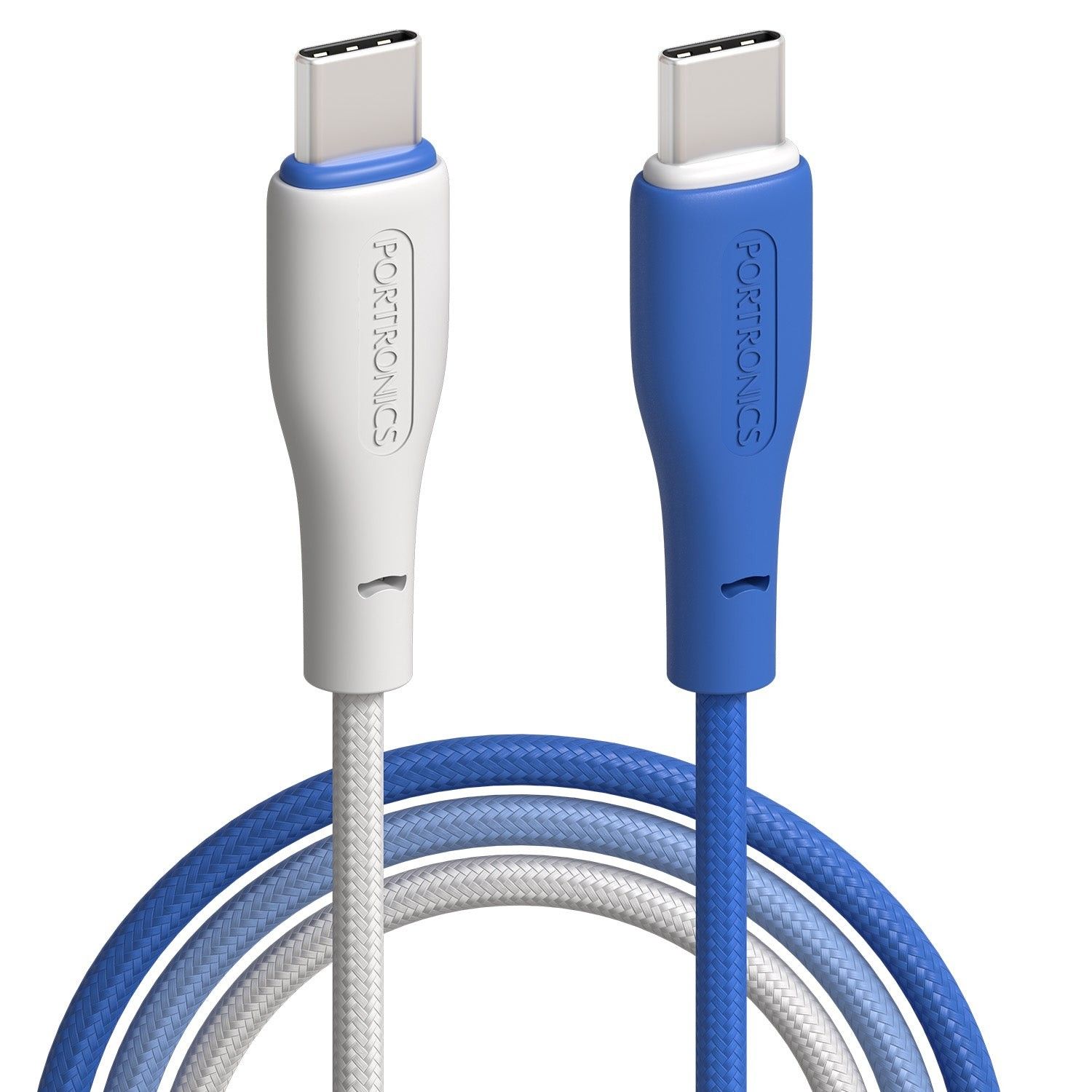 Portronics Hue x 60W Dual Tone Colour Type C Fast Charging Cable for Smartphones, Tablets,iPads, Laptops & Other Type C Devices - White-Blue