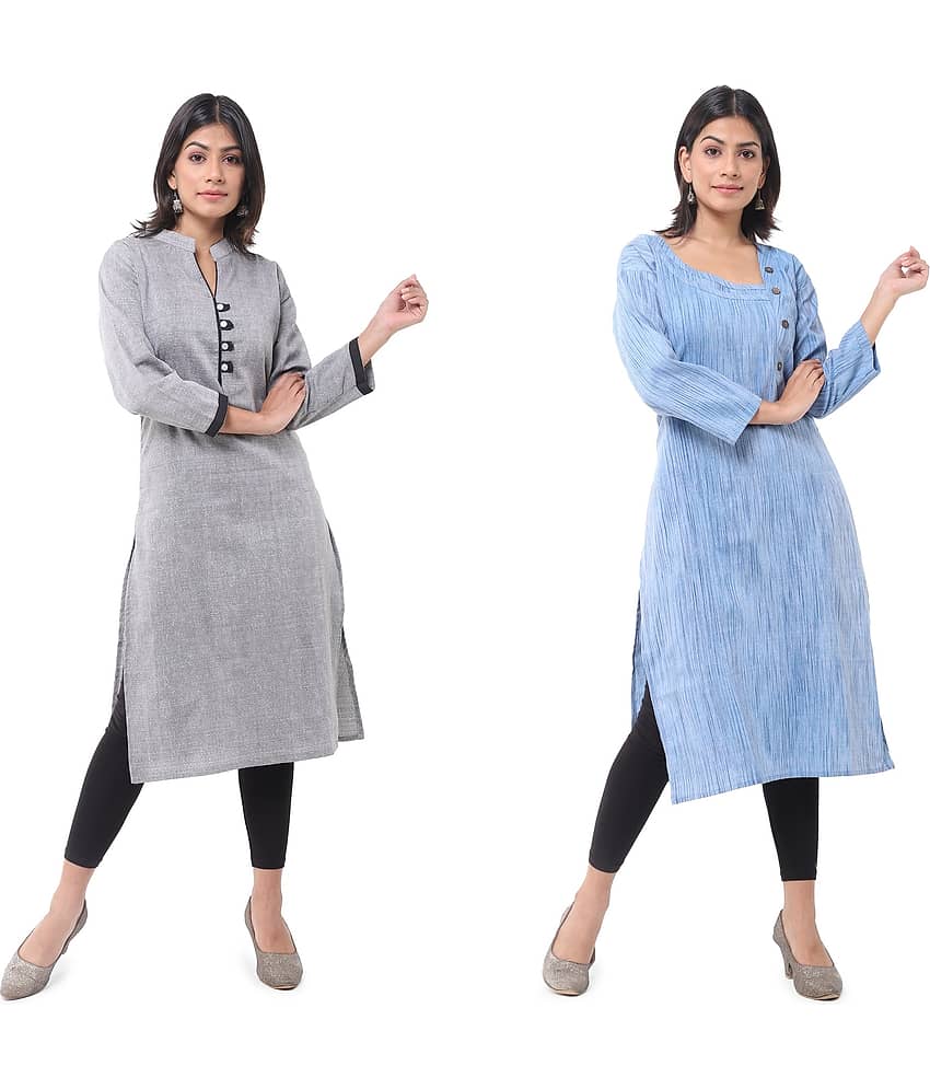 DESHBANDHU DBK - Multicolor Cotton Women's Straight Kurti ( Pack of 2 )