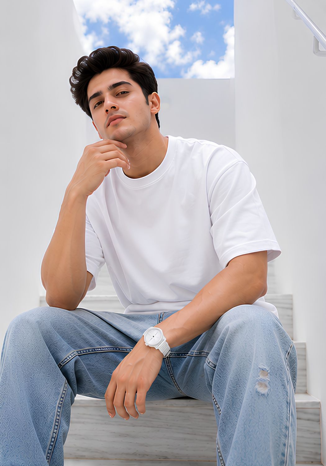 Hue Nox Men's White Plain Oversized T-Shirt